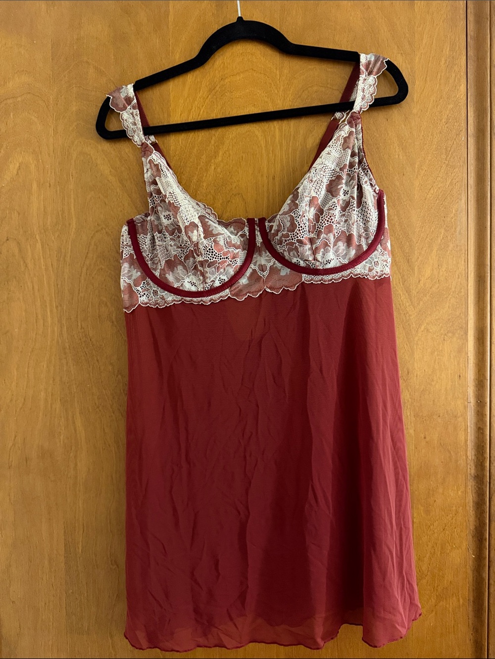 Auden Burgundy Slip with Ivory Lace Trim